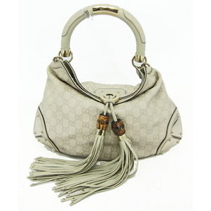 Gucci with Tassel Bag Off-White sima Bamboo